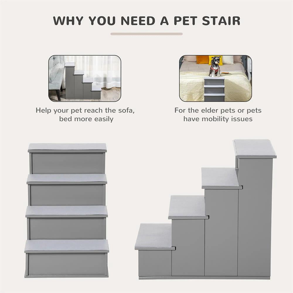 Topcobe Pet Stairs, Small Dog Steps for Couch Bed with Cushioned Removable Covering, 15.75" x 23.25" x 21.25", Dog Steps for Bed, Indoor Pet Steps & Furniture, Gray