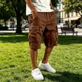 thumbnail image 2 of Men's Plain Cargo Shorts, Elastic Waist Multi-Pocket Pants, Summer Casual Straight Leg Bottoms, 2 of 7