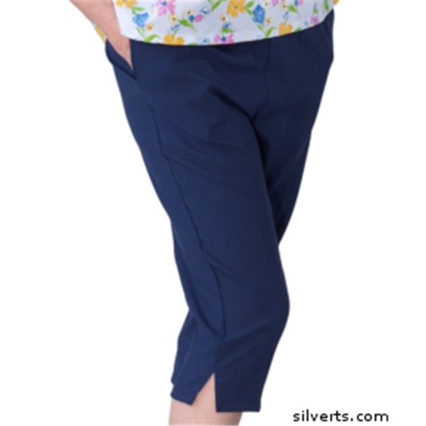Silverts 233400601 Womens Adaptive Wheelchair Capri Pants Navy, Small
