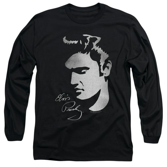 Trevco ELV825-AL-1 Elvis Presley & Simple Face Long Sleeve Adult 18-1 T-Shirt, Black - Small