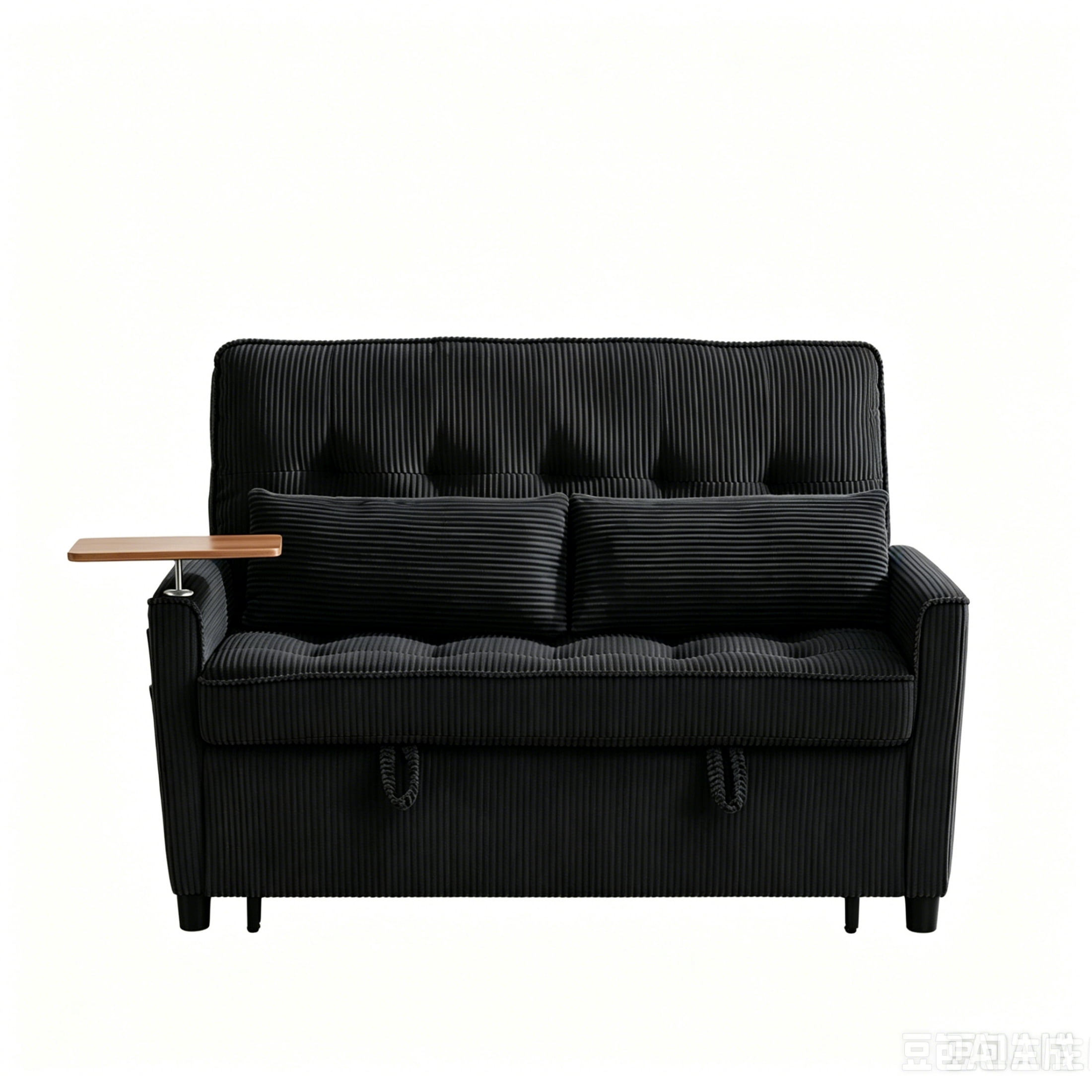 Vinform 3 in 1 Convertible Sleeper Sofa Bed, 55" Corduroy Pull Out Loveseat with Arm Table for Small Space, Black