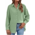 thumbnail image 2 of Craaazy Women's Relaxed Fit Collared Blouse, Solid Color Long Sleeve Button Down Top, Loose Comfy Cotton Casual Shirt for Spring & Fall Gifts, 2 of 5