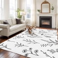 thumbnail image 3 of Black White Plant Washable Living Room Rugs 6'x9', Boho Floral Farmhouse Leaf Retro Flower Botanical Low Pile Throw Large Area Rug Non-Slip Sturdy Edge Binding Carpet for Dining Room Kitchen Office, 3 of 9