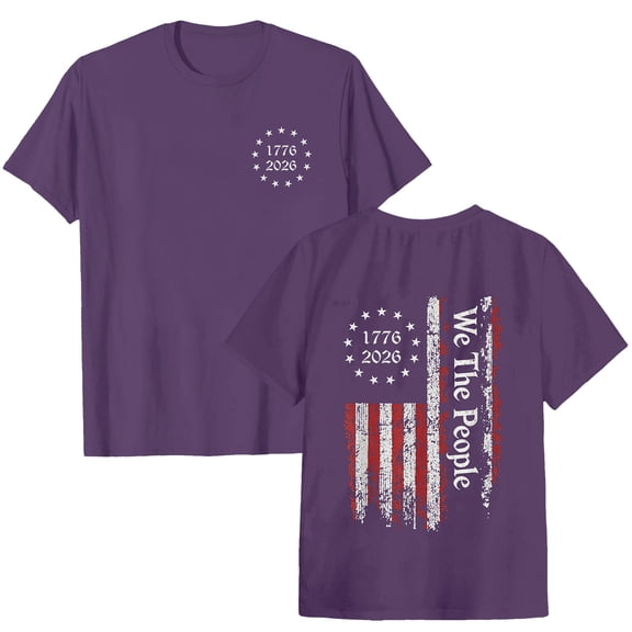 felwors Anniversary USA Shirt 1776 2026 Patriotic American Flag Shirt We The People 250 T-Shirt (Purple, L)