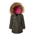 thumbnail image 4 of Girls Fleece Lined Heavy Winter Parka Jacket Coat Faux Fur Trim Zip-Off Hood - Olive (10/12), 4 of 7