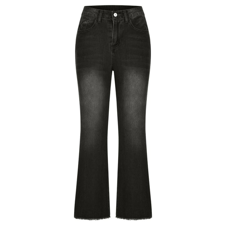 JNGSA Wide Leg Jeans for Women High Waisted Baggy 90S Jeans Stretchy Denim  Pants Trendy Zipper Summer/Fall Straight Leg Denim Pants Black L