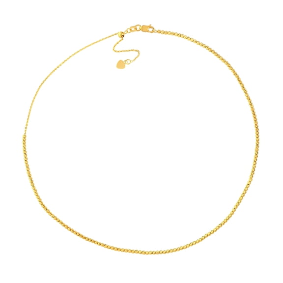 Honey Crush Real 14K Yellow Gold Diamond Cut Bead Chain Choker Necklace (2mm, 14-16in)