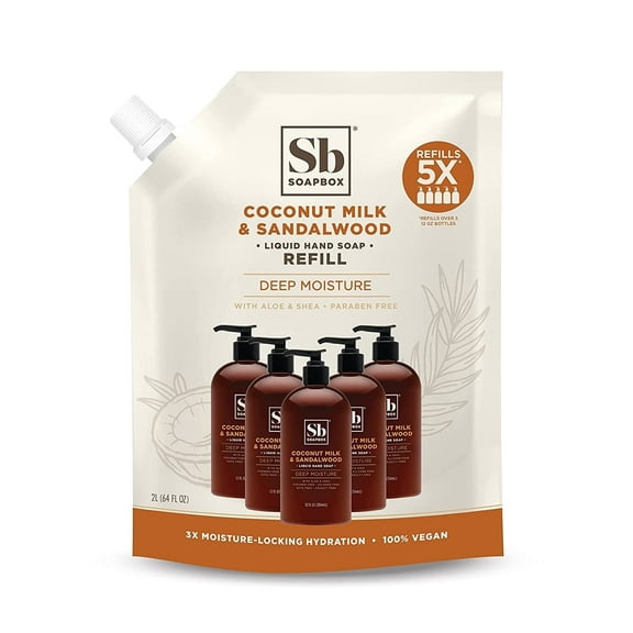 Soapbox Liquid Hand Soap Refill, Coconut Milk & Sandalwood - 64oz Refill Pouch (Pack of 1)