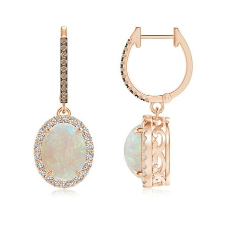 Angara October Birthstone Earrings Oval Opal Dangle October Birthstone Earrings Oval Opal Dangle With Coffee And White Diamond In 14k Rose