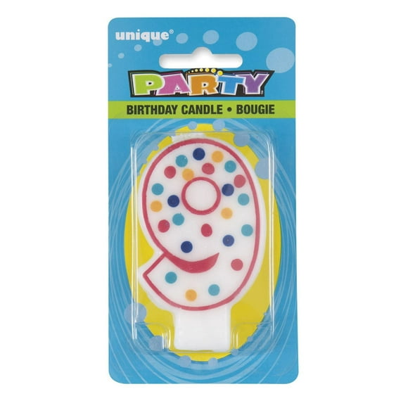 Polka Dot Number "9" Birthday Candle, Shaped like the number 9