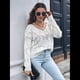 thumbnail image 4 of Suéteres de Otoño con Cuello Redondo de Crochet y Aberturas, Bonitos Suéteres de Invierno para Mujer, A M, 4 of 10