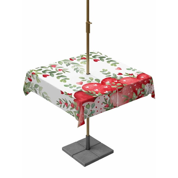 Outdoor Tablecloth with Umbrella Hole and Zipper, Valentine's Day Square Table Cloth 54x54 Inch Waterproof Tablecloth, Pink Love Heart Country Eucalyptus Botanical Picnic Table Cover for Patio