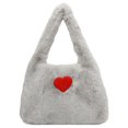 thumbnail image 3 of Bolso Hombro Felpa para Mujer Con Corazón Lindo Esponjoso Hobo Holgado (Beige), 3 of 9