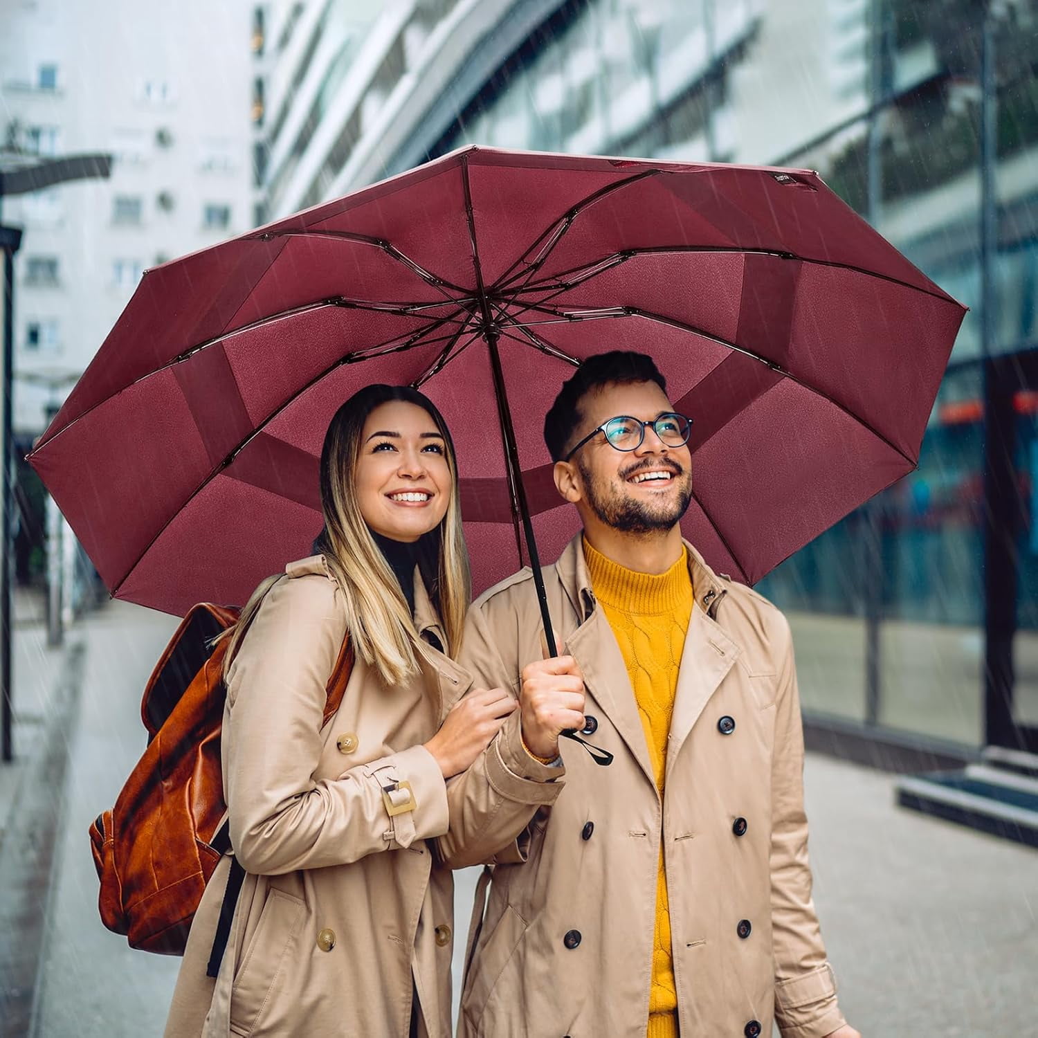 G4Free 42/46/54/62 Inch Large Golf Umbrella Compact Reverse Travel Umbrella 10 Ribs Windproof for Rain Double Canopy Automatic Open Close