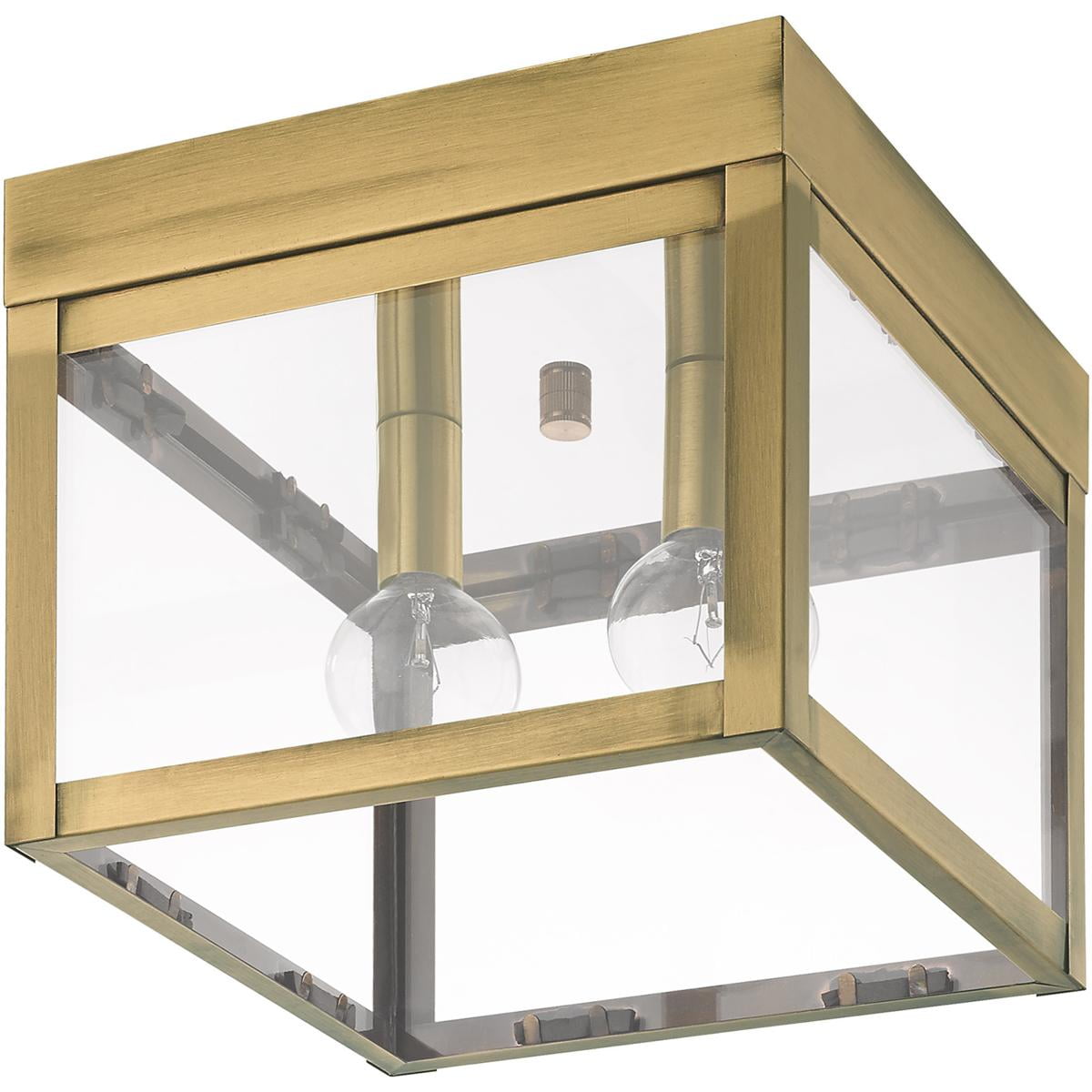8 inch 2 Light Antique Brass Outdoor Ceiling Light fixture with Clear Glass Shade