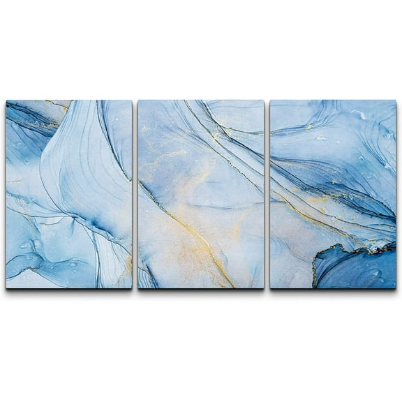 wall26 Canvas Print Wall Art Set Pastel Watercolor Blue Smoke Waves Abstract Shapes Illustrations Modern Art Bohemian Decorative Multicolor for Living Room, Bedroom, Office - 24"x36"x3 Pane