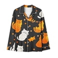 thumbnail image 4 of BiZtdJrK Fashion Sleepwear Sets for Women Novelty Pumpkin Printed Halloween Pajamas 2 Piece Outfits Long Sleeve Lapel Button Down Shirts and Pants Lounge Set with Chest Pocket BC-Multicolor L, 4 of 5