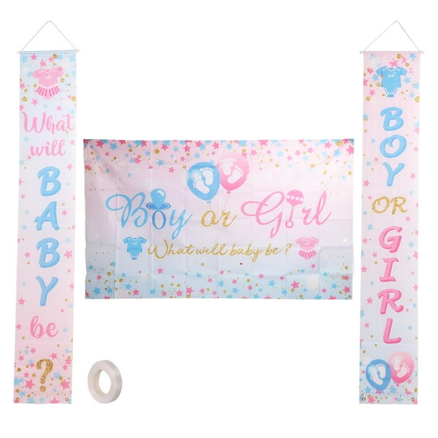 Banner de revelación de género Estilo rústico Poliéster ligero Seguro Inodoro Baby Shower Banner de fotos para interior y exterior