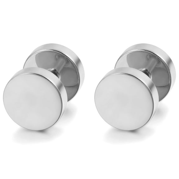 OIDEA Stainless Steel 8mm Polished Tapers Cheater Faux Fake Ear Plugs Gauges Stud Earrings-Silver