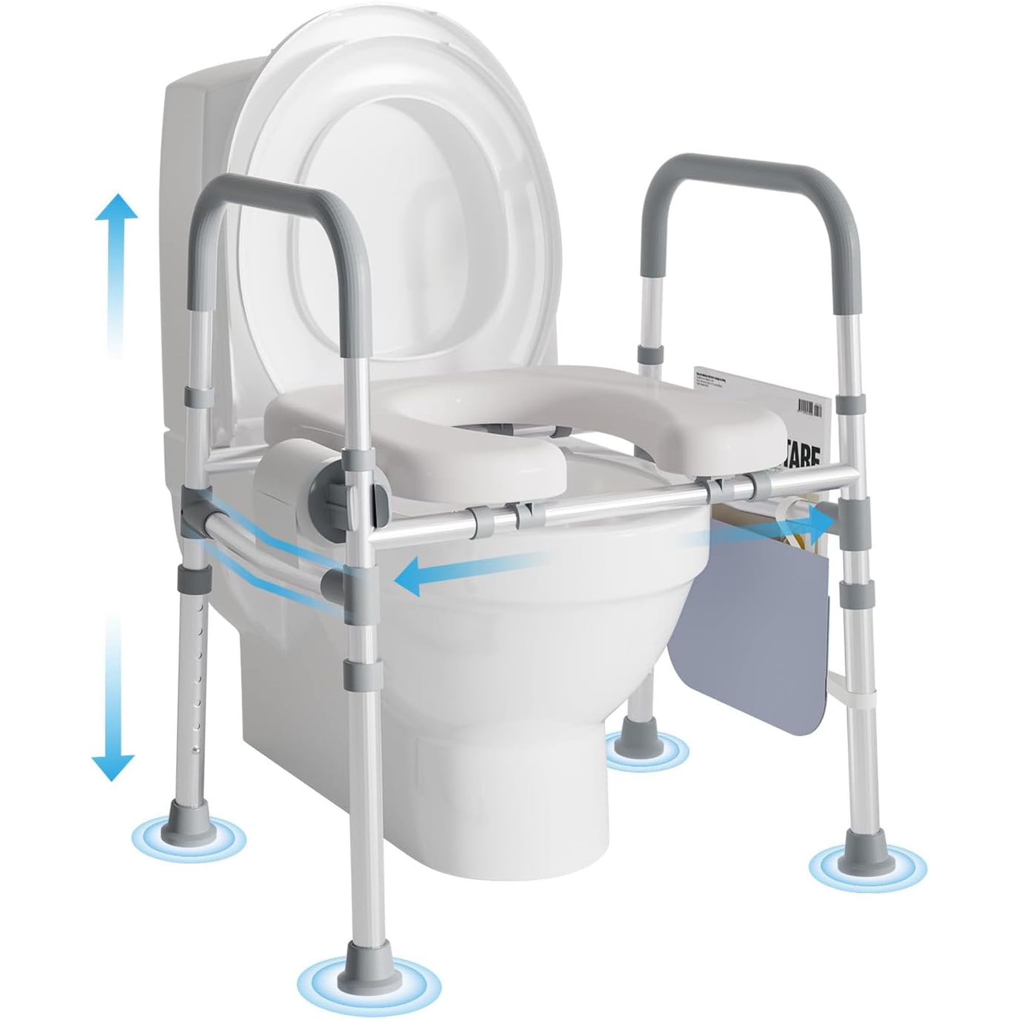 Raised Toilet Seat with Handles, Toilet Seat Risers for Seniors with Adjustable Height & Width, Up to 500 lbs, Elevated Stable Toilet Seat for Seniors, Handicapped, Pregnant, Fits Any Toilet