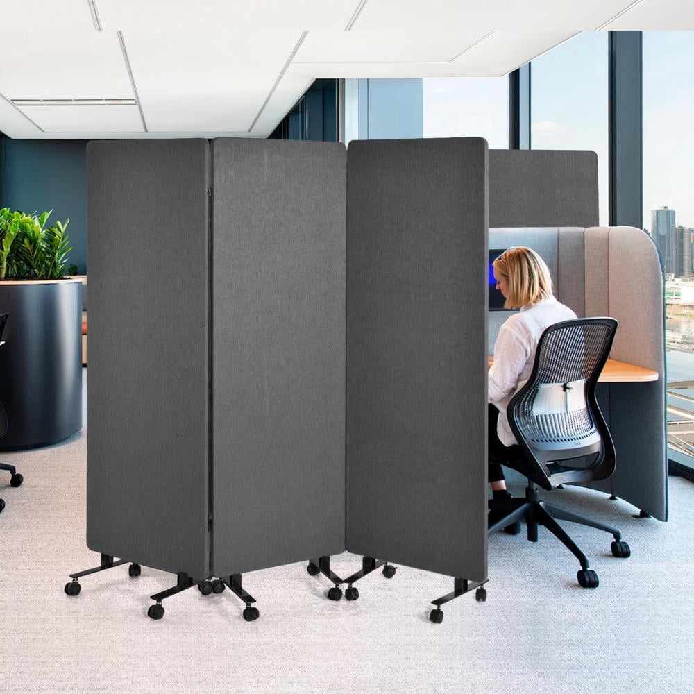 Freestanding Acoustic Room Divider, 3 Panel PET Polyester Soundproof Room Screen with Wheels, Portable Partition Divider for Office, Reception Room, School, Hospital