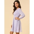 thumbnail image 4 of Vestido de Gasa Allegra K Con Cintura Elástica Cuello en V Manga 3/4 Púrpura XS, 4 of 6