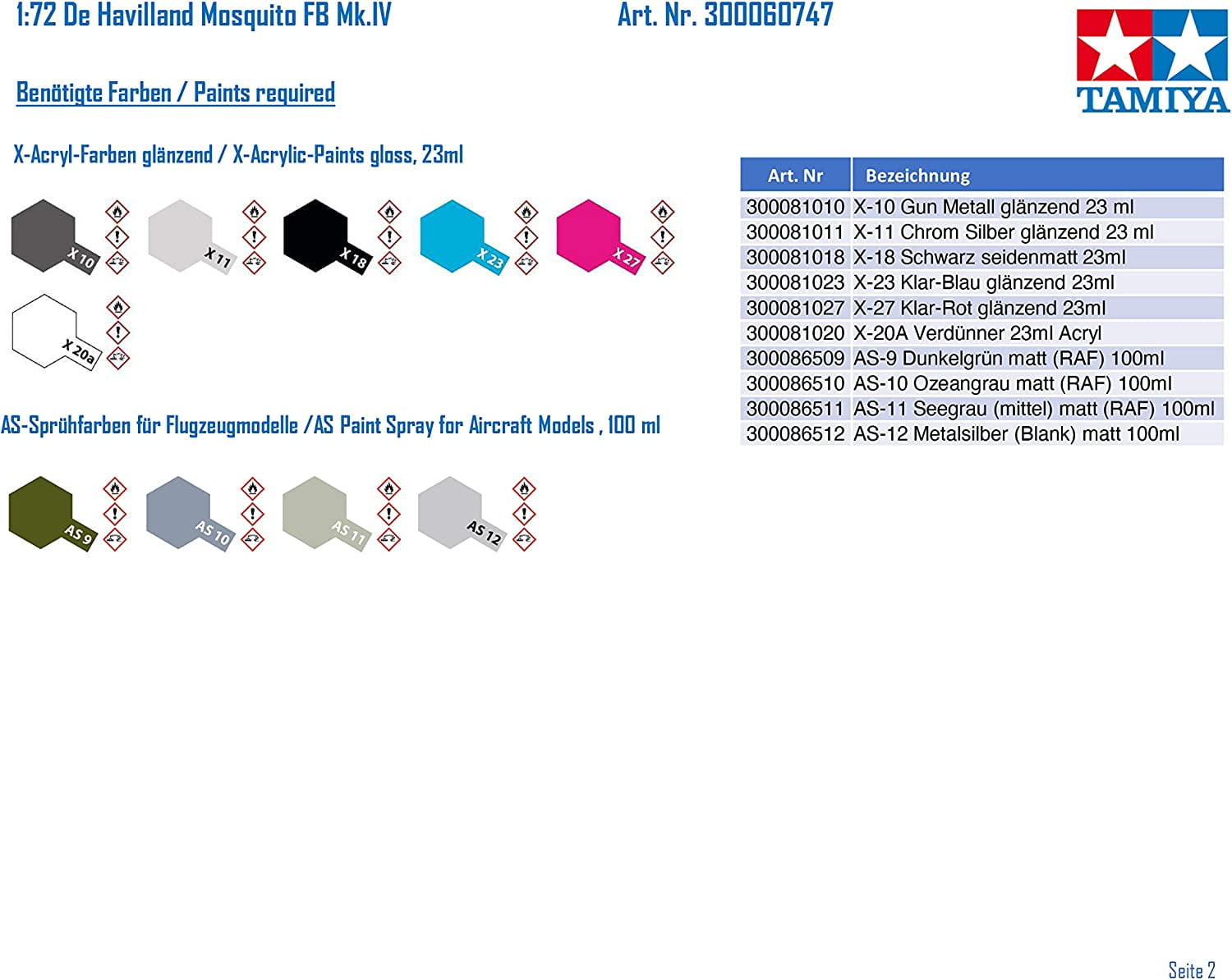 Tamiya 1/72 DeHavilland Mosquito FB Mk IV/NF Mk II TAM60747 Plastic Models Airplane 1/72