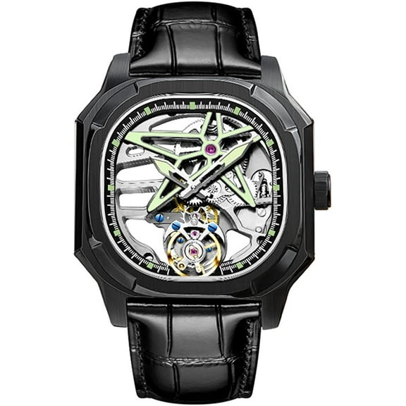 AESOP Real Tourbillon Skeleton Hand-Wind Mechanical Wrist Watch Men Sapphire Crystal Manual Wind Business Dress Hollow Dial Clock Man Super Luminous Stainless Steel Leather