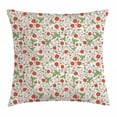 thumbnail image 1 of Strawberry Throw Pillow Cushion Cover, Doodle Branches of Strawberry and Flower Blossoming in Spring, Decorative Square Accent Pillow Case, 24 X 24 Inches, Rose Vermilion and Fern Green, by Ambesonne, 1 of 2