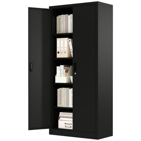 Garvee Metal Storage Cabinet, 71" Tall Cabinet with Doors & Adjustable Shelves for Home, Office, Warehouse, Tool, Black