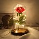 thumbnail image 5 of Rosa de seda y cadena de luces LED en cúpula de vidrio sobre base de madera para fiesta de decoración del hogar 10 * 19 cm (marrón), 5 of 8