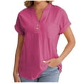 thumbnail image 1 of Tops de Manga Corta para las Mujeres Loose Fit V-Cuello Color Sólido Blusa con Bolsillos, Camisa Casual para el Uso Diario, 1 of 5