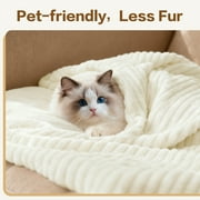 EMONIA White Fleece Throw Blanket for Couch, 320GSM Super Soft Cozy Blankets and Throws, Decorative Fleece Blankets for Women Men Gifts, Throws with Stripes for Sofa Bed Decor, 50''x60''