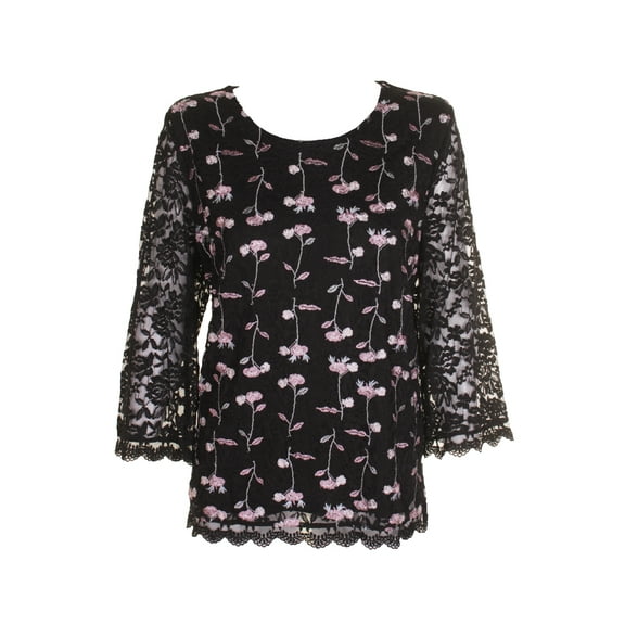 Style & Co Embroidered Lace Top Floral Stripe L