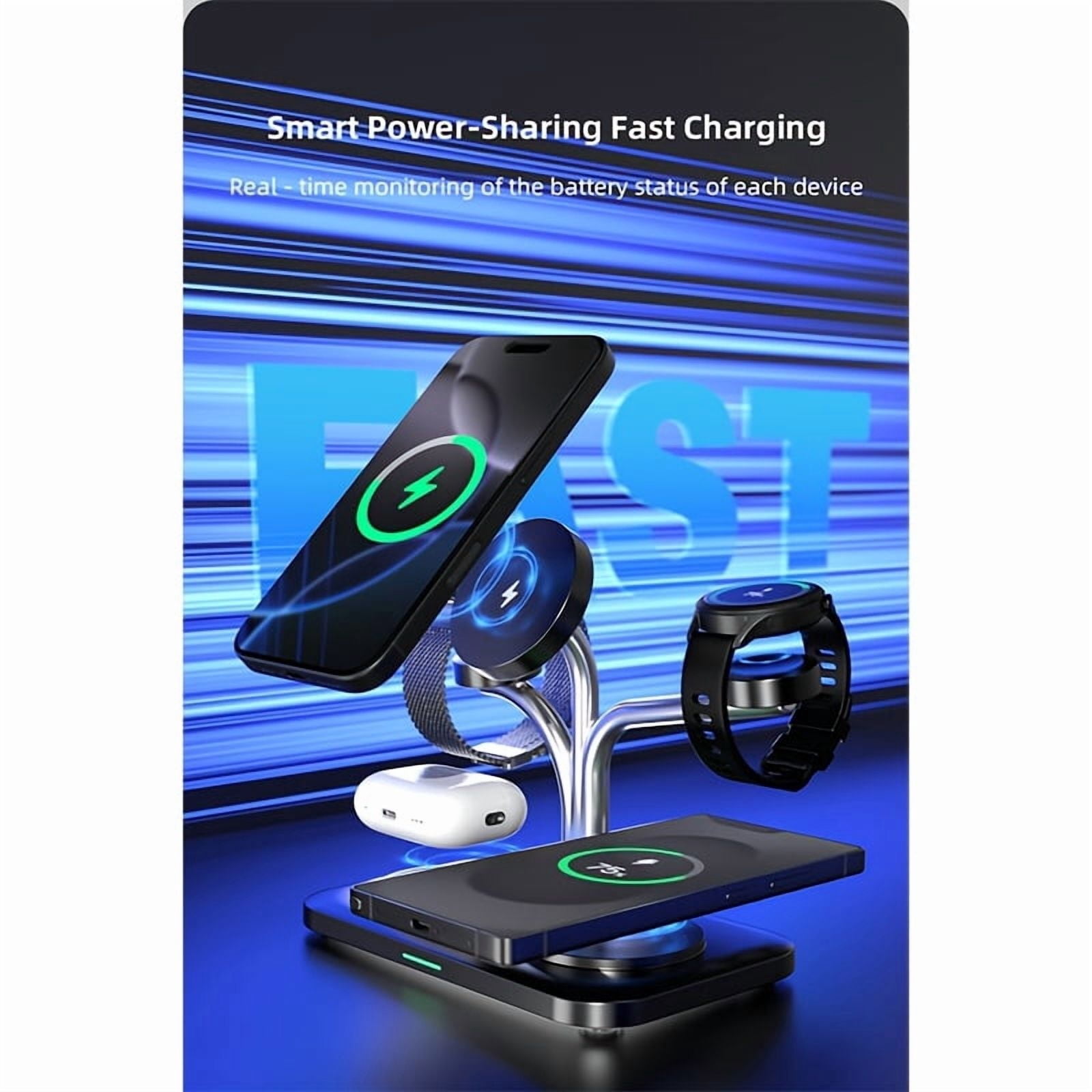 5-in-1 Magnetic Wireless Charging Stand for iPhone 17/16/15, Apple Watch Series 9/8/7, AirPods 3/2 with Night Light & USB Output