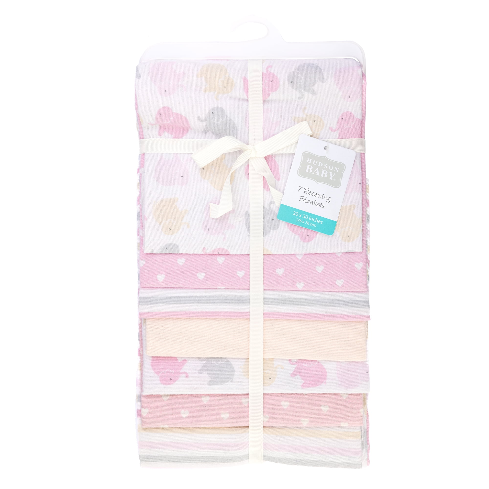 Hudson Baby Girl Cotton Polyester Flannel Receiving Blankets 7-Pack Bundle, Multi Color Girl Elephant, One Size