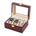 thumbnail image 1 of Caja de joyería para reloj para hombre, caja de reloj con 3 ranuras, organizador de vitrina de reloj grande con ventana de vidrio real, 3 ranuras superiores, 1 of 5