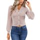 thumbnail image 4 of SAYOO Mujeres Primavera Verano Prendas de punto, Color sólido Manga larga Cuello en V Fruncido Cierre de botón Tops delgados SAYOO Moda, 4 of 9