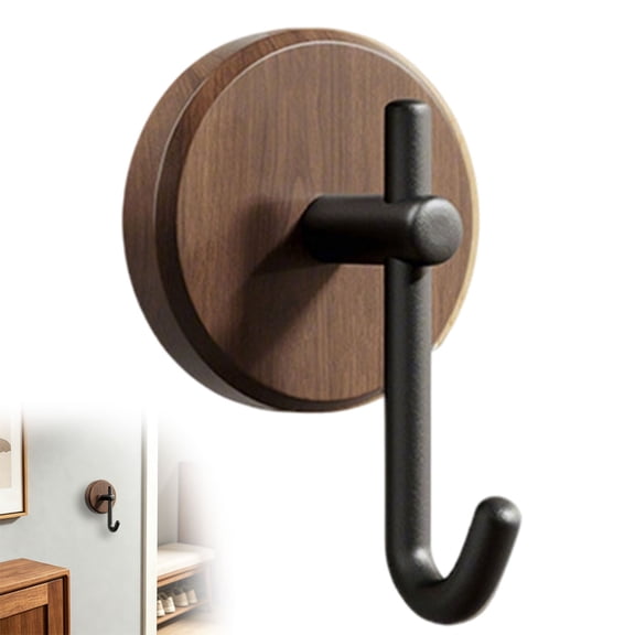 2 Pack Wood Wall Hooks, No Drill Decorative Wall Hooks, Wooden J Type Hook, Wall Mounted Hooks for Towel Key Jewelry Coat Hanger, Bathroom Entryway Bedroom Home Decor