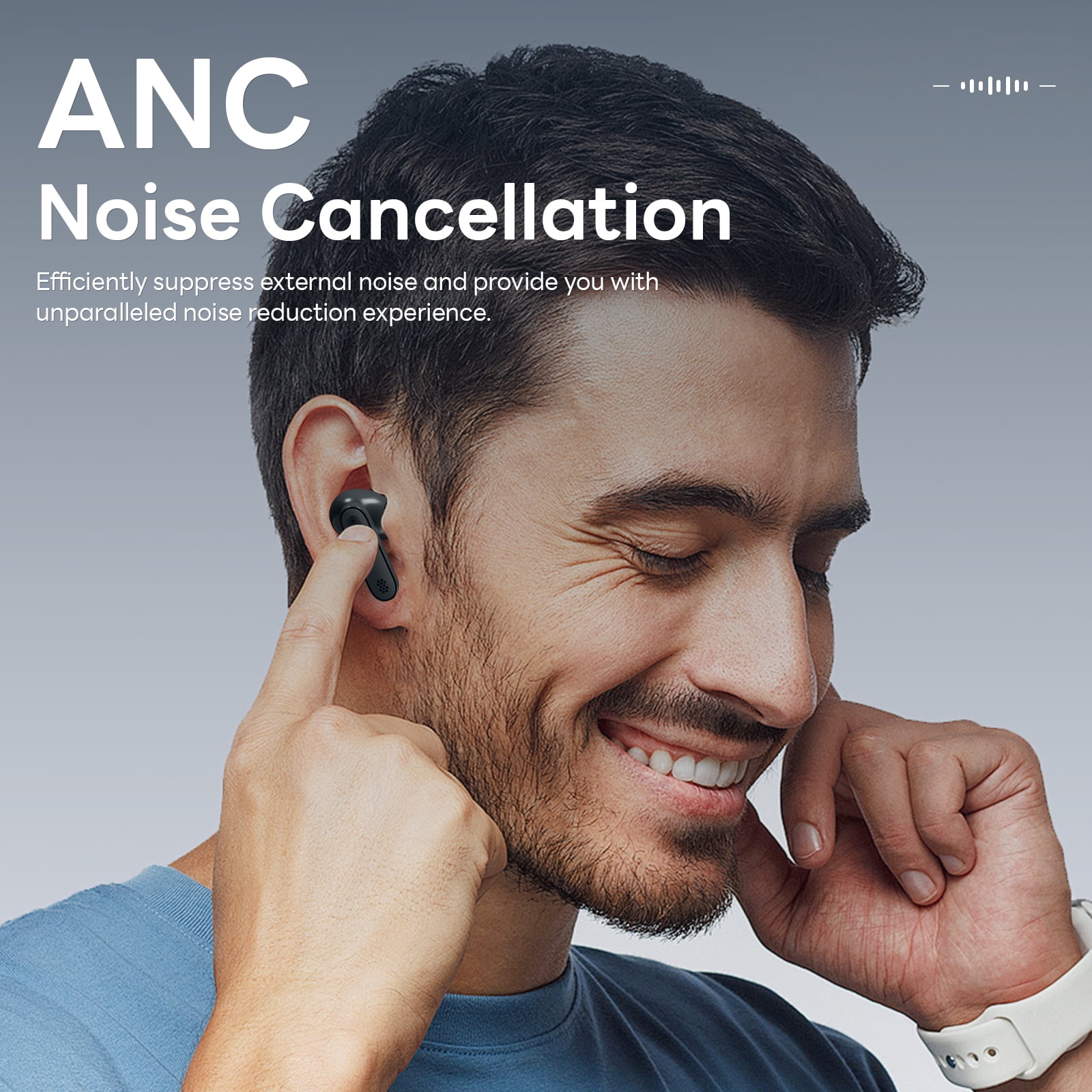 Wireless Earbuds, ENC Noise Cancelling Ear Buds with Smart Touchscreen Case, Bluetooth Headphones for Sports & Working, White