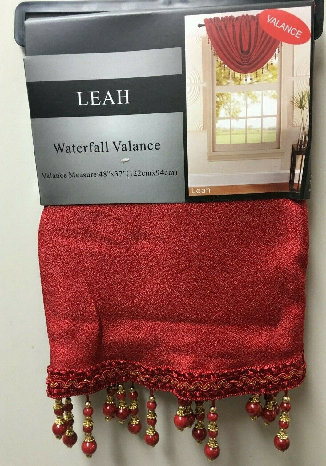 Luxury Home Textile Glam Burgundy Solid Print Rod Pocket Indoor Valances, 54” x 84” (2 Panels)