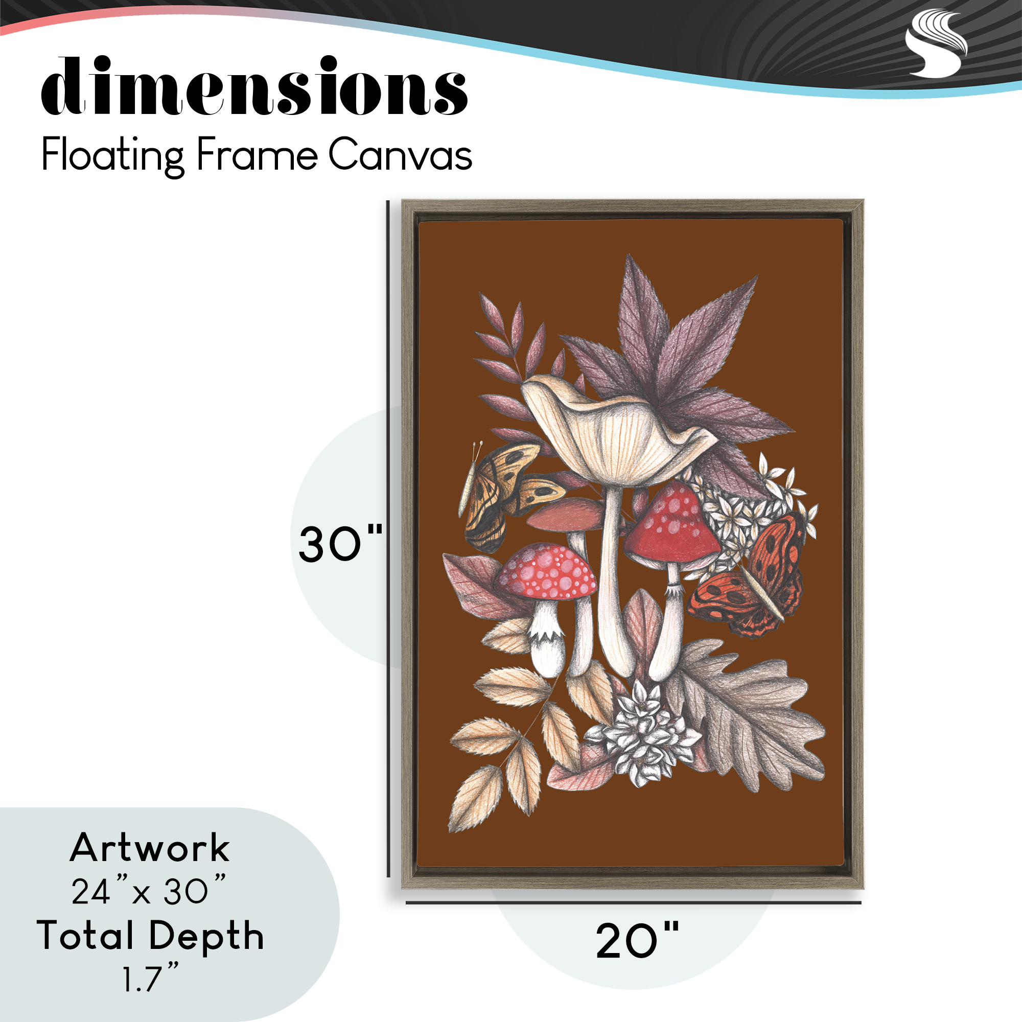 Autumn Mushrooms Magic Brown Framed Floater Canvas Wall Art, design by Cecilia Battaini
