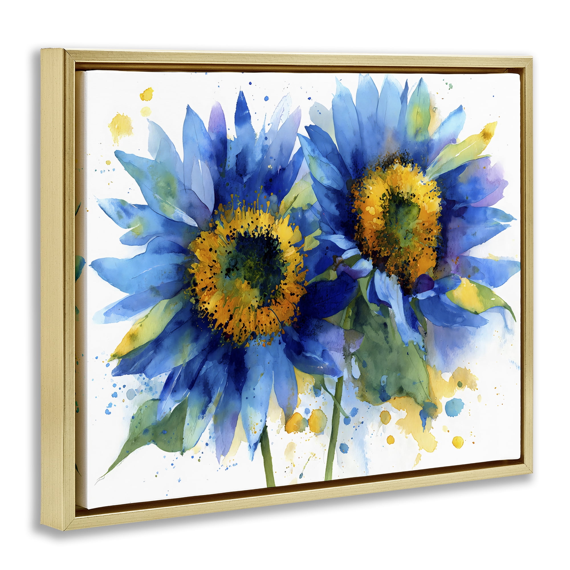 Stupell Industries Blue Sunflowers Bouquet Gold Framed Floater Canvas Wall Art, design by Franklyn Gregory