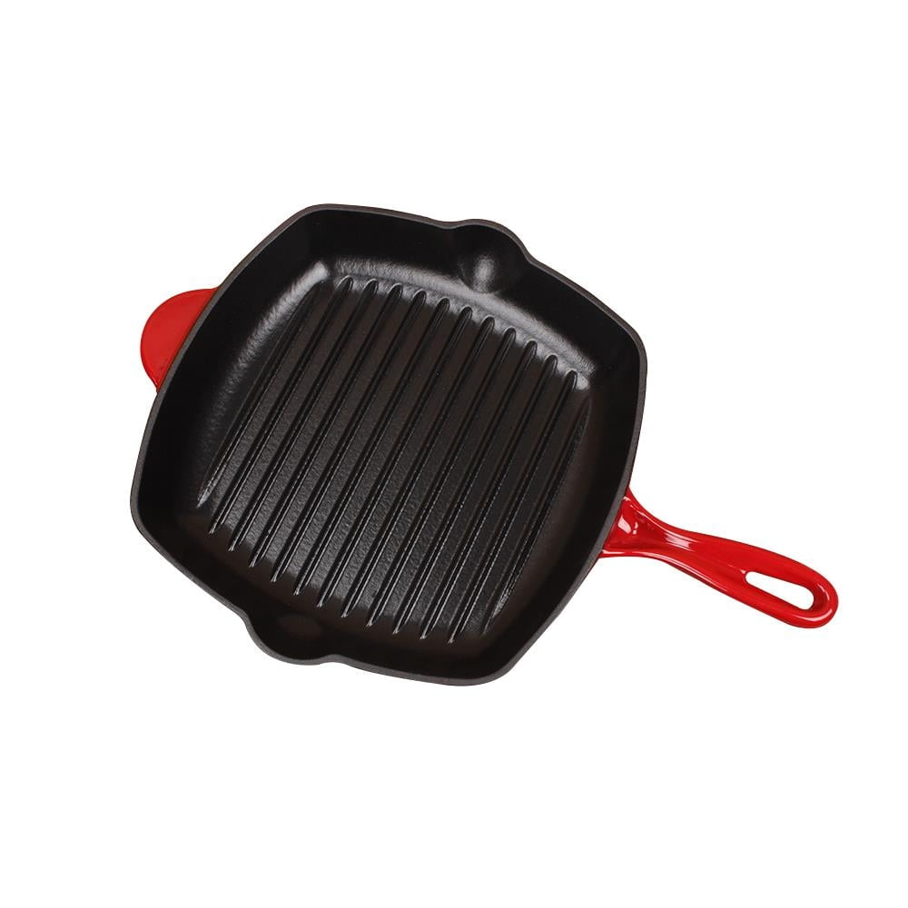 NutriChef NCCIES47 Kitchen Skillet Grill Pan Square Cast Iron Skillet Grilling Pan with Non