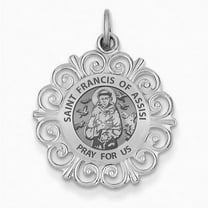Saint Francis of Assisi Round Filigree Religious Medal  - 1 Inch Size of a Quarter in Sterling Silver