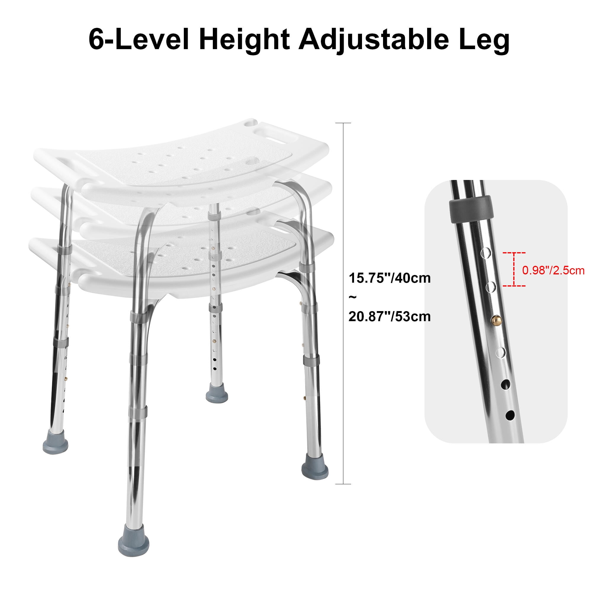 Bathroom Safety Shower Chair with Removable Back Shower Bench Bathtub Seat Hold Up to 300lbs White