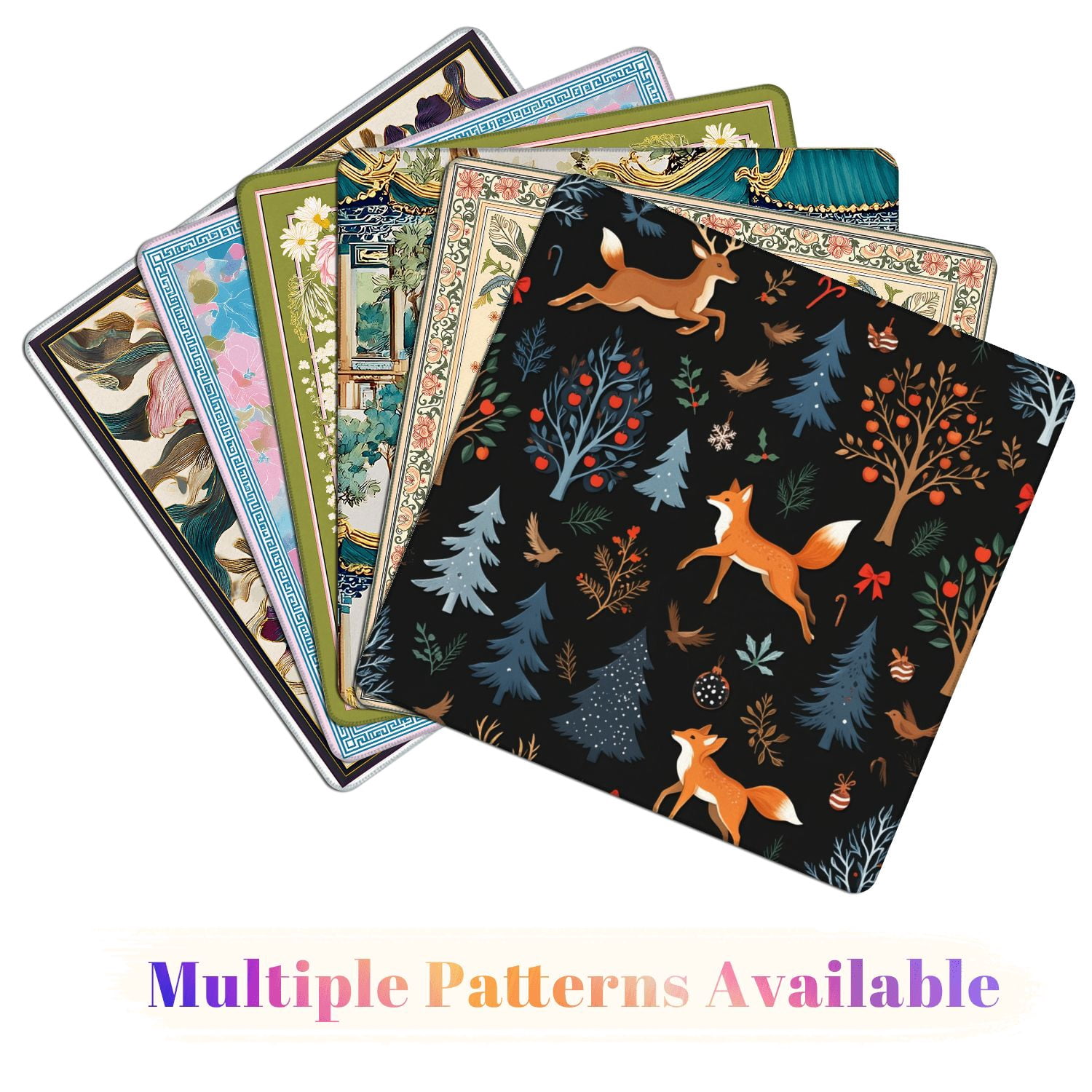 Mahjong Mat 31.5" x 31.5" Rustic seamless trees deer fox other Christmas print Non-Slip Noise Reduction American Mahjong Tiles Table Cover for Dominoes Poker Card Board Games Gift