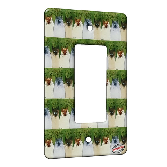 KuzmarK™ 1 Gang Rocker Wall Plate - Silly Siamese Reindeer Kitties Christmas Cat Modern Art by Denise Every