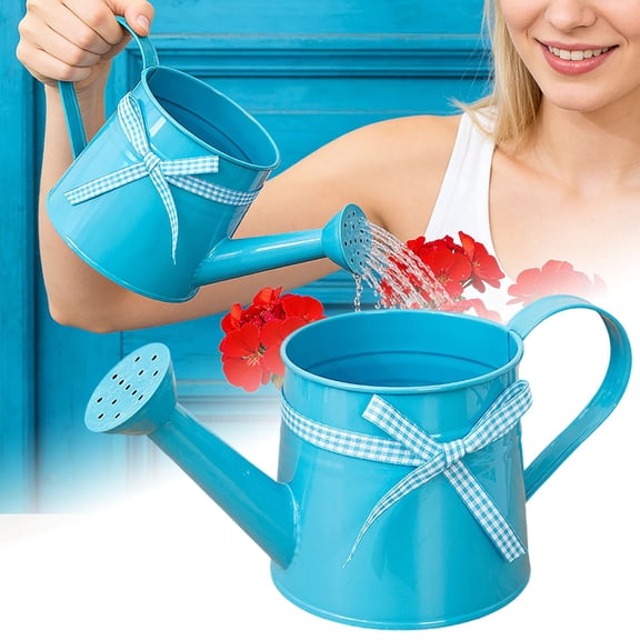 Metal Watering Can with Bow - 1L Tinplate Sprinkling Can for Plants, Vintage Style Gardening Tool & Outdoor Indoor Garden Decor Accessory