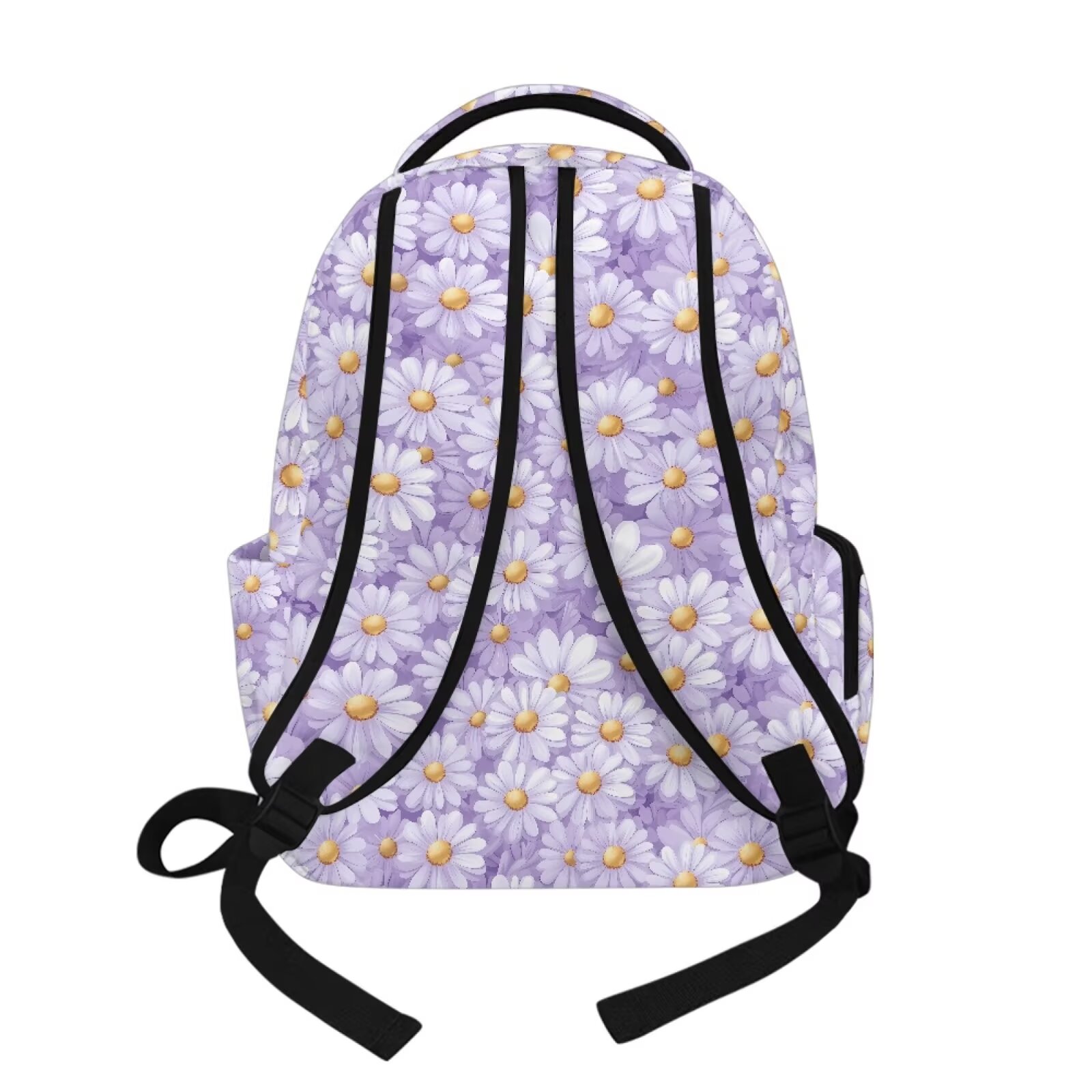 Mochila escolar de 17 pulgadas con estampado de axolote y margaritas moradas, espaciosa, con múltiples bolsillos, ligera para adolescentes y niños 3